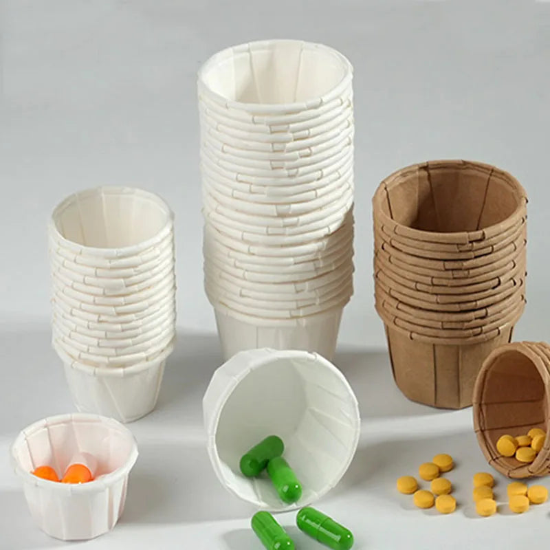 100pcs Disposable Paper Medicine Cups 0.75/1/2.5oz Mini Paper Cup for Medication Pills Distribution Food Tasting Cups Sauce Cups