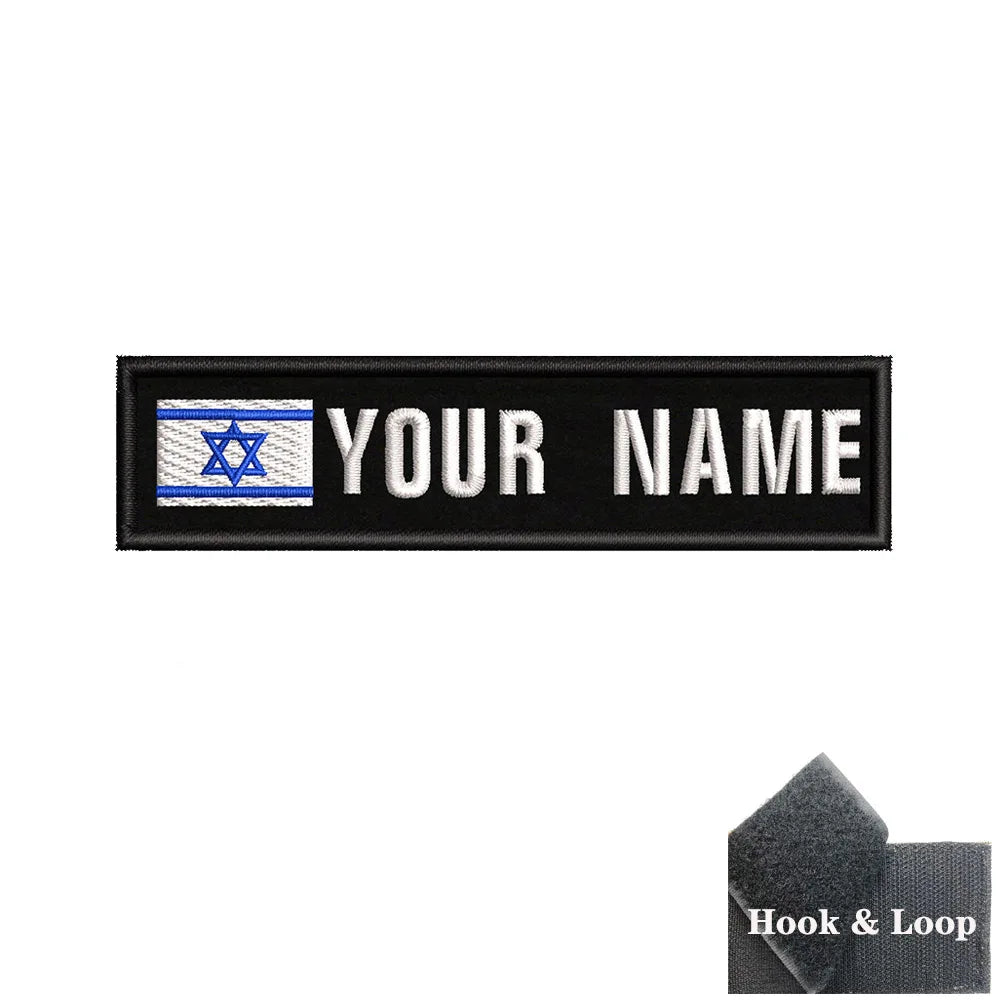 1PC 10cmx2.5cm Custom Personalized Name Israel flag Patch Stripes Badge tags chevrons Armband Iron On Or Hook Loop embroidered
