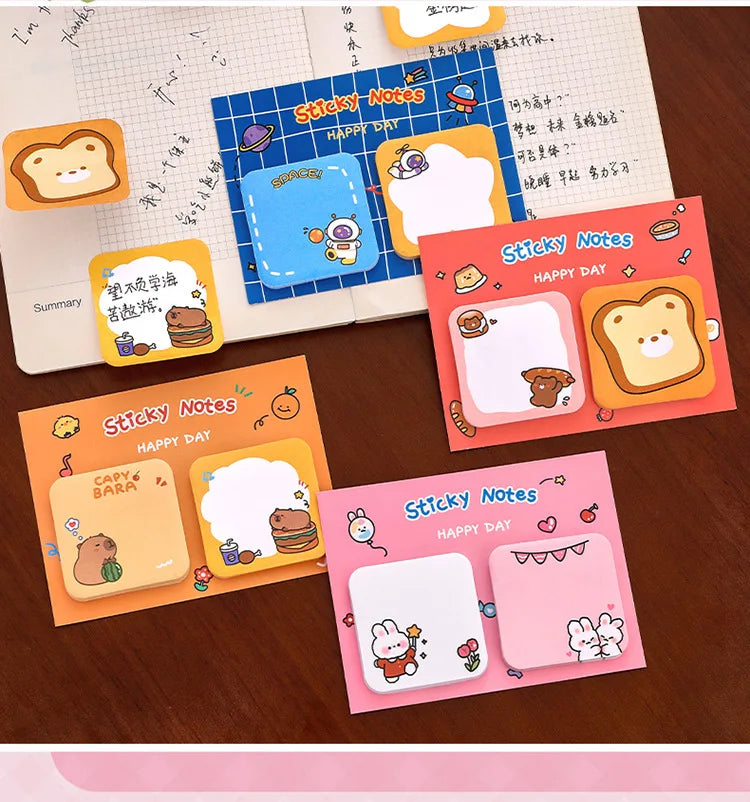 1Pcs Kawaii Cartoon Animal Sticky Notes Sticker 60Sheets Cute Rabbit Bear Capybara Astronaut Memo Pad School Office Stationery