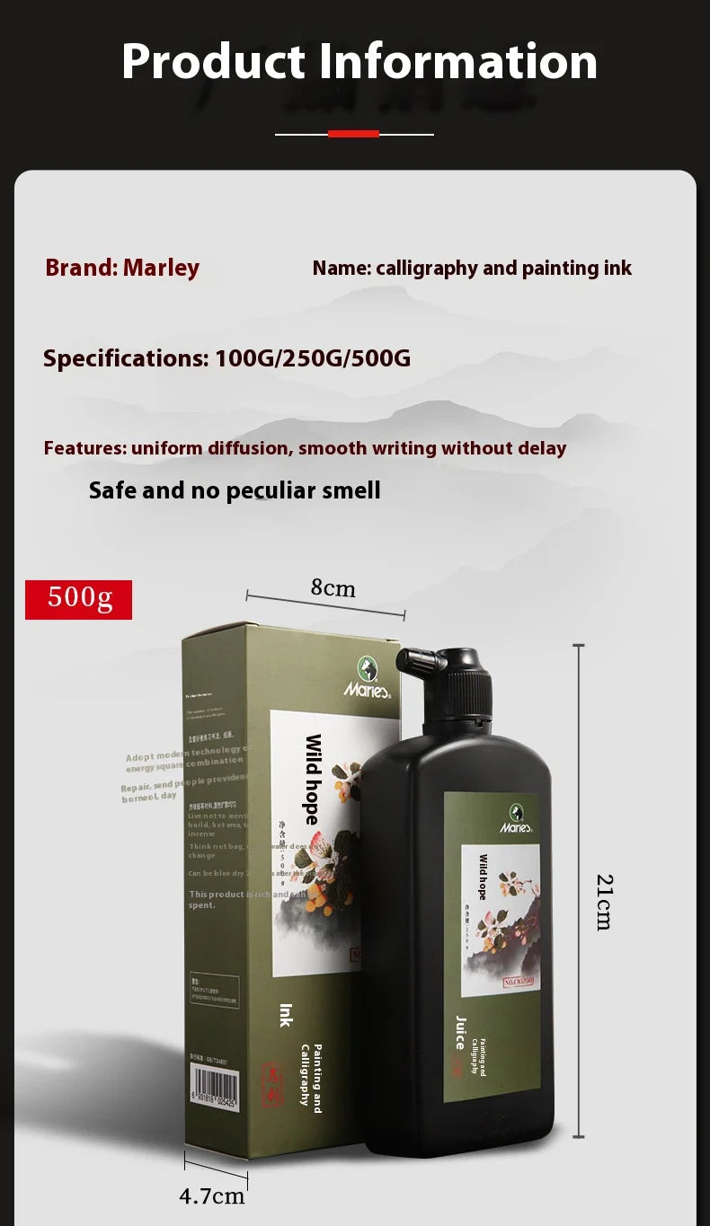 Professional Traditional Black Liquid Ink Chinese Calligraphy Sumi Painting Water-Based Drawing Ink for Writing Art Creation