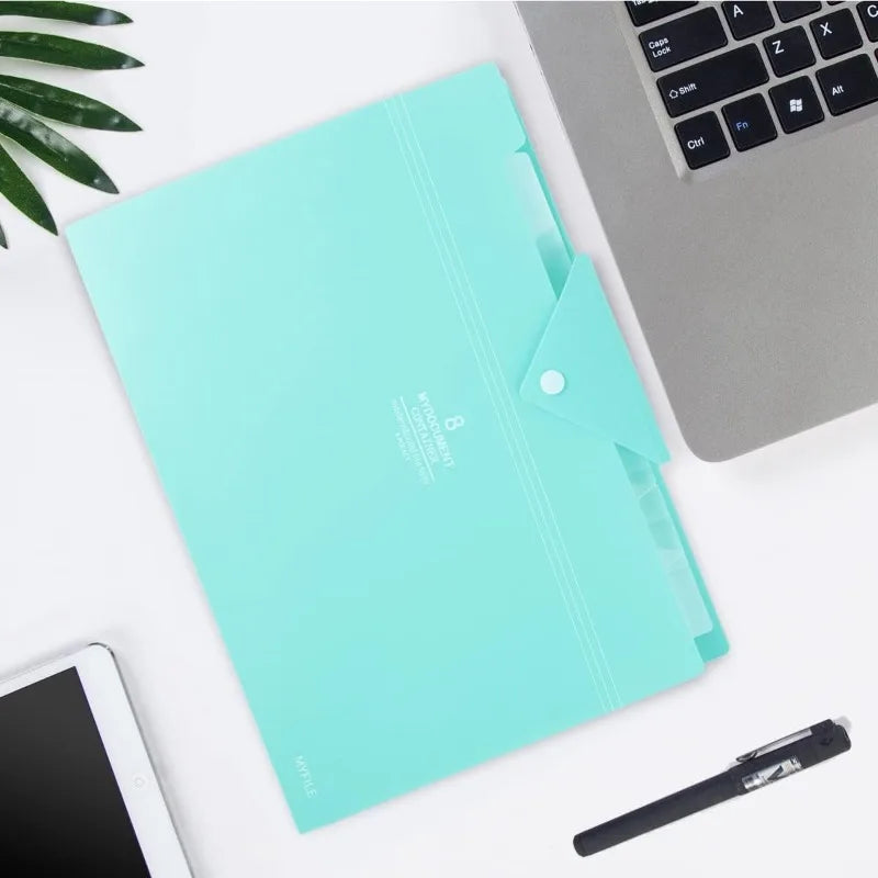 Green Expanding 8 Pockets Accordion File Folder Document Folder Organizer A4 Letter Paper File Organizer For School Office Home
