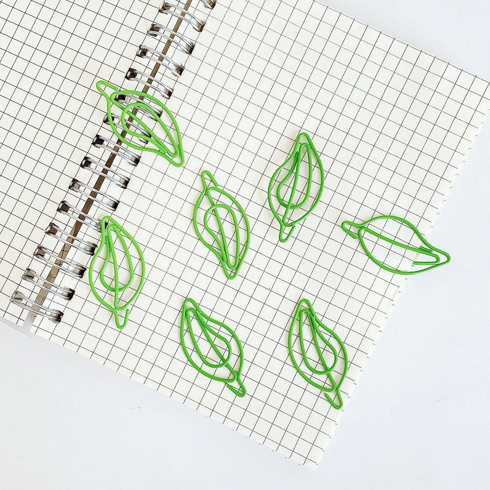 20 pcs/lot green Paper Clips Cute leaves-Shaped Stainless Steel Paper Clips book mark for Office School Supplies