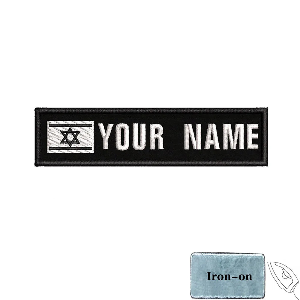 1PC 10cmx2.5cm Custom Personalized Name Israel flag Patch Stripes Badge tags chevrons Armband Iron On Or Hook Loop embroidered