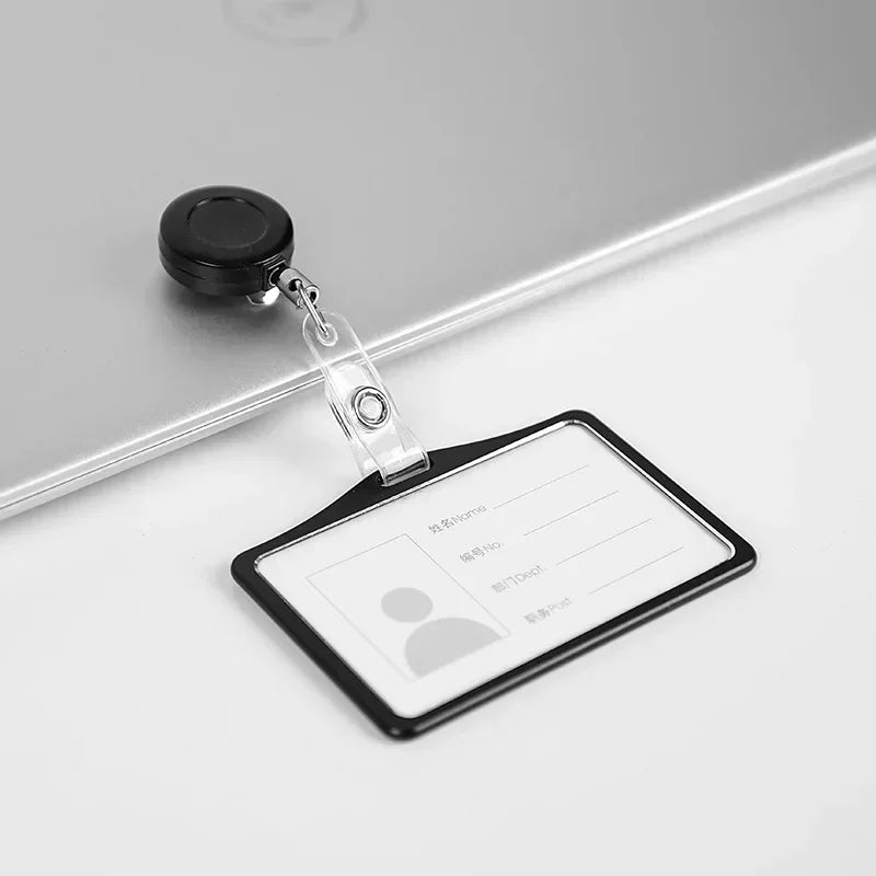 1 Pcs Aluminum Alloy Card Cover Case Bank Business Work Card Holder with ABS Retractable Badge Reel Credit ID Card Badge Bag