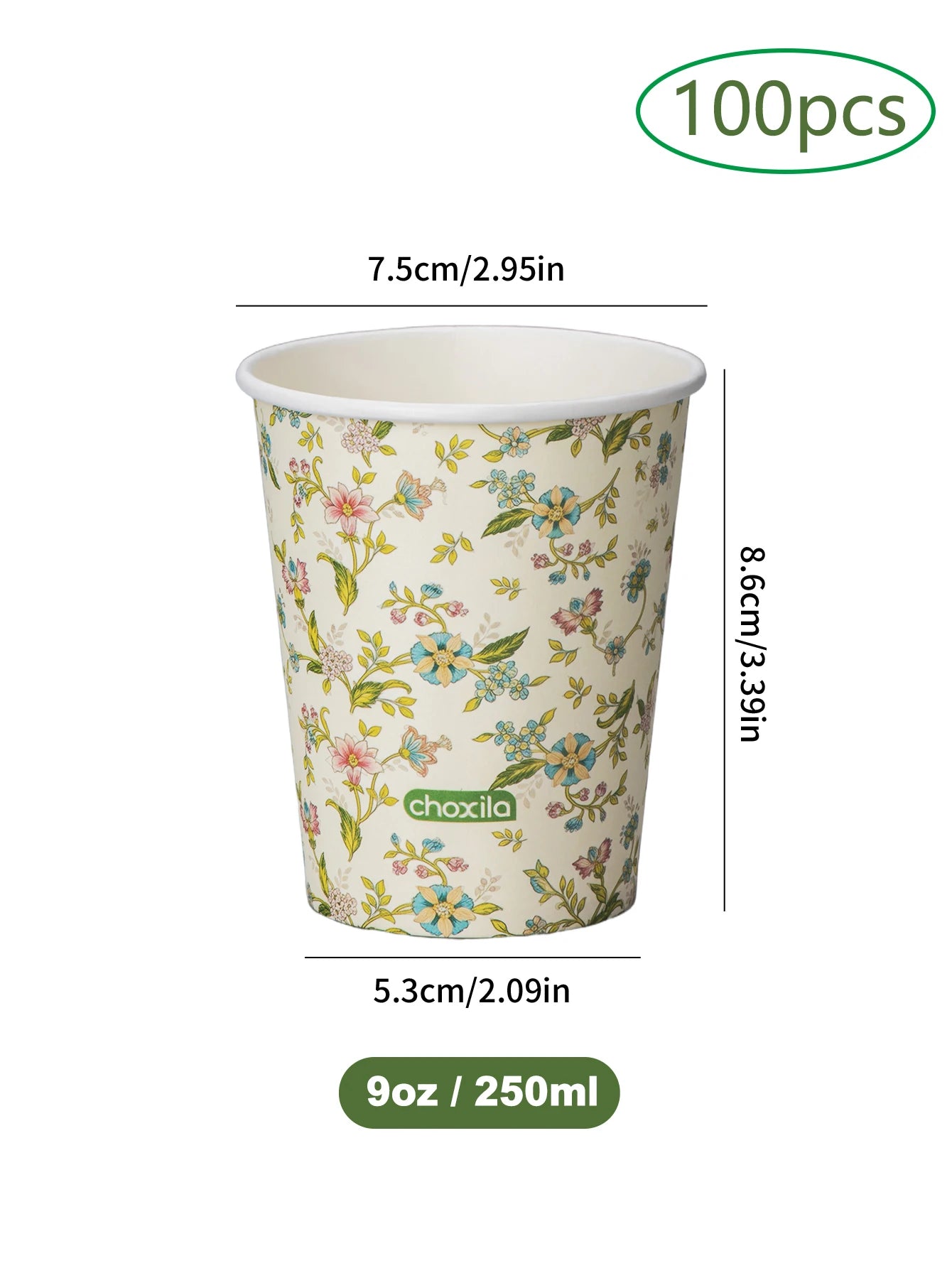 25/50/100pcs Vintage Floral Print Disposable Paper Cups, 9oz Cottagecore Wildflower Design, Hot/Cold Beverage Safe for Party, Pi
