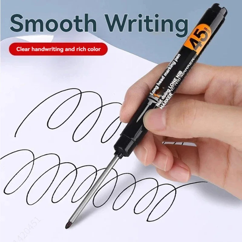 1-12 PCS 45mm Tip Waterproof Long Head Marker Pen Quick-Dry Ink for Woodworking Construction, Deep Hole White Black Red Blue