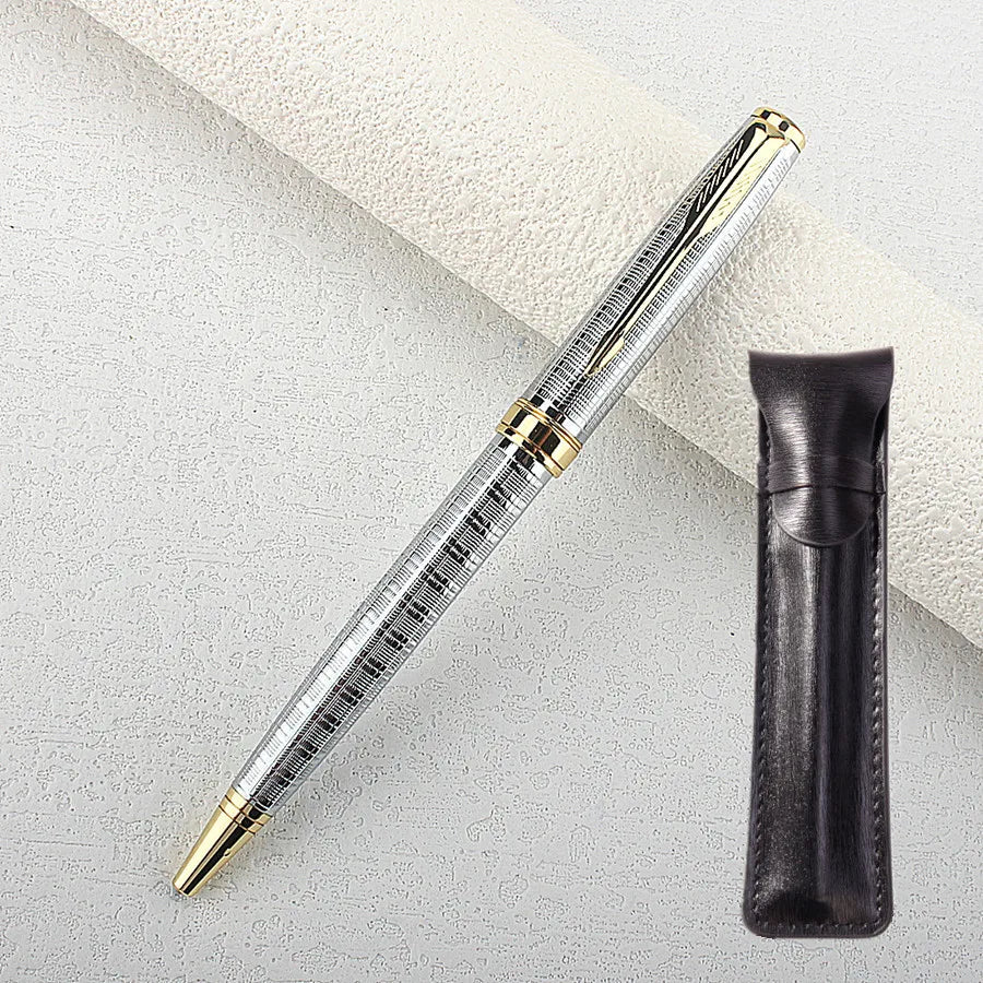 Luxury Metal Ballpoint Pen Stainless Steel Golden Trim Gift Writing Stationery Office School Supplies