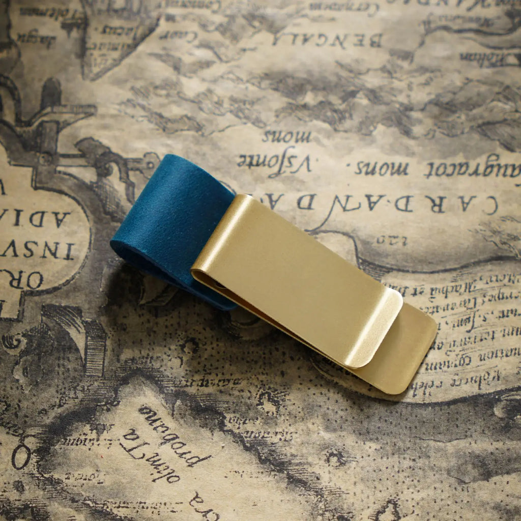 Brass Leather Pen Clip Stainless Steel Cowhide for Traveler's Notebook - Genunine Leather & Metal Notebook Accessory