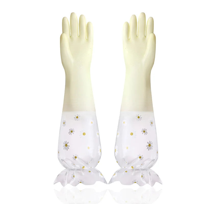 Waterproof Rubber Latex Velvet Gloves, Durable, Cleaning, Washing Clothes, Household, Kitchen, Winter