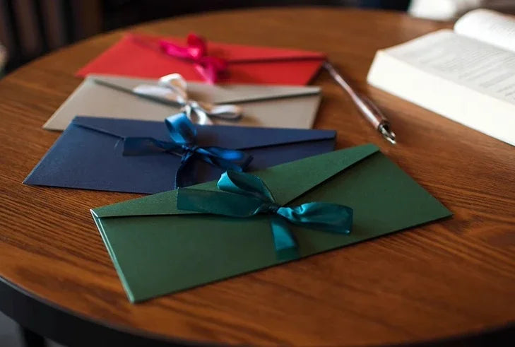 10 Pcs/set Envelope Pearlescent Paper Bow Thicken Ribbon Retro Creative Color Stationery Wedding Invited Gift High Quality