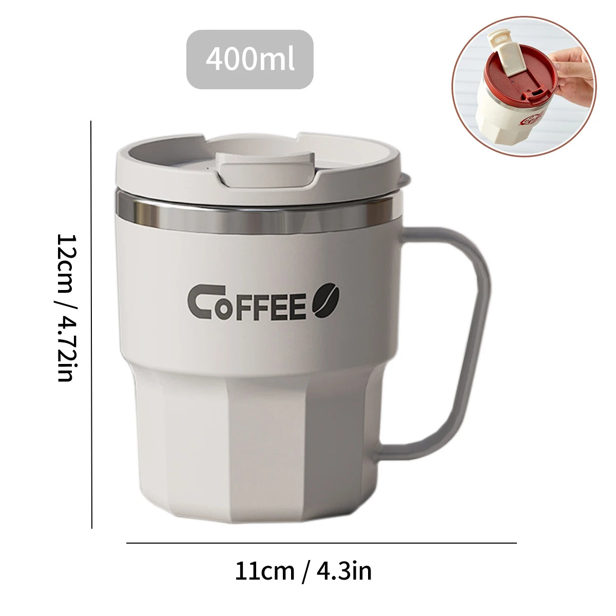 WORTHBUY 304 Stainless Steel Double Wall Insulated Coffee Cup With Handle Portable Students Leak-proof Water Cup Milk Coffee Mug