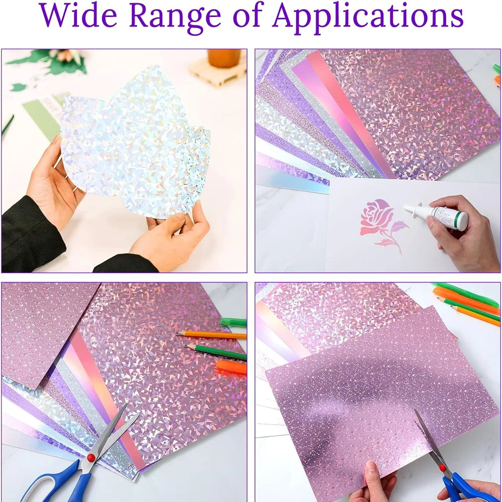 20 Sheets Holographic Cardstock 8.5 x 11, 250gsm Metallic Cardstock Glitter Shiny Iridescent Mirror Paper for Scrapbooking DIY