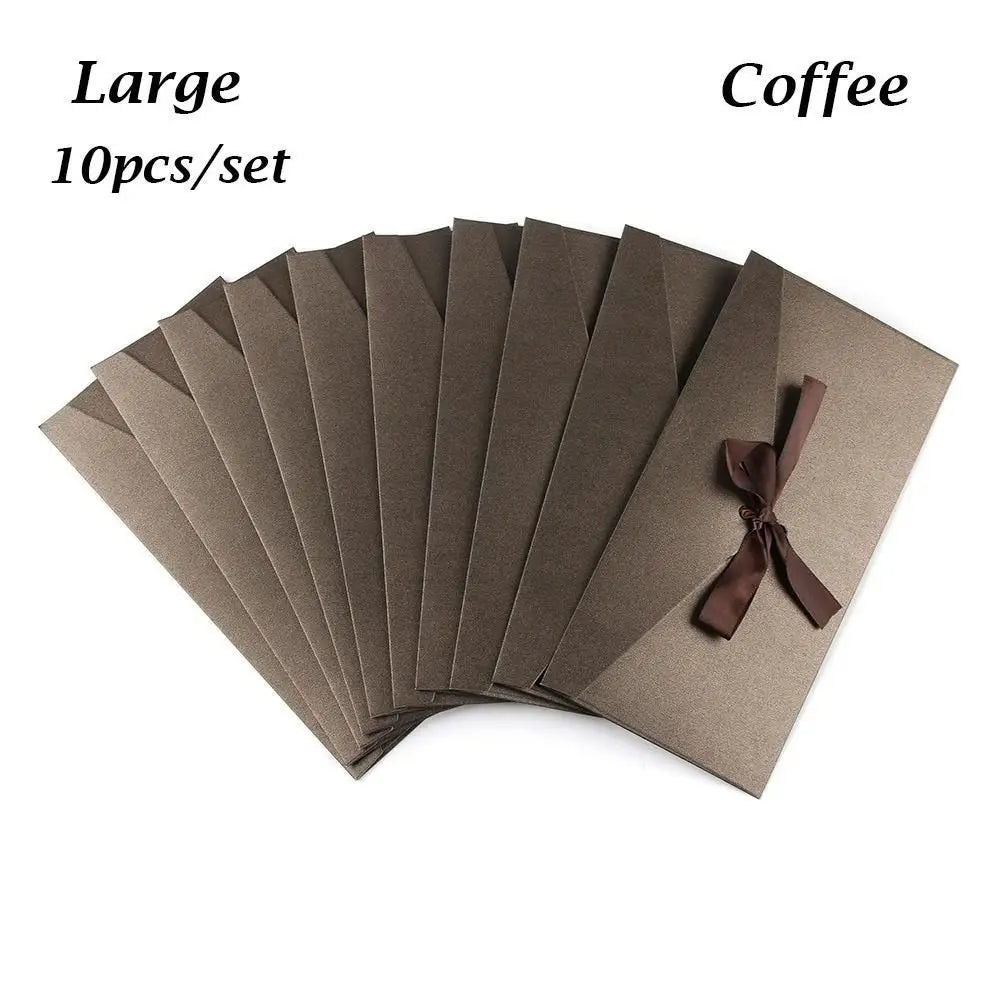10 Pcs/set Envelope Pearlescent Paper Bow Thicken Ribbon Retro Creative Color Stationery Wedding Invited Gift High Quality