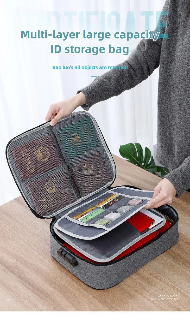 Lockable Document Storage Bag Multi Compartment Passport Card Certificate Organizer Travel Household Important File Box