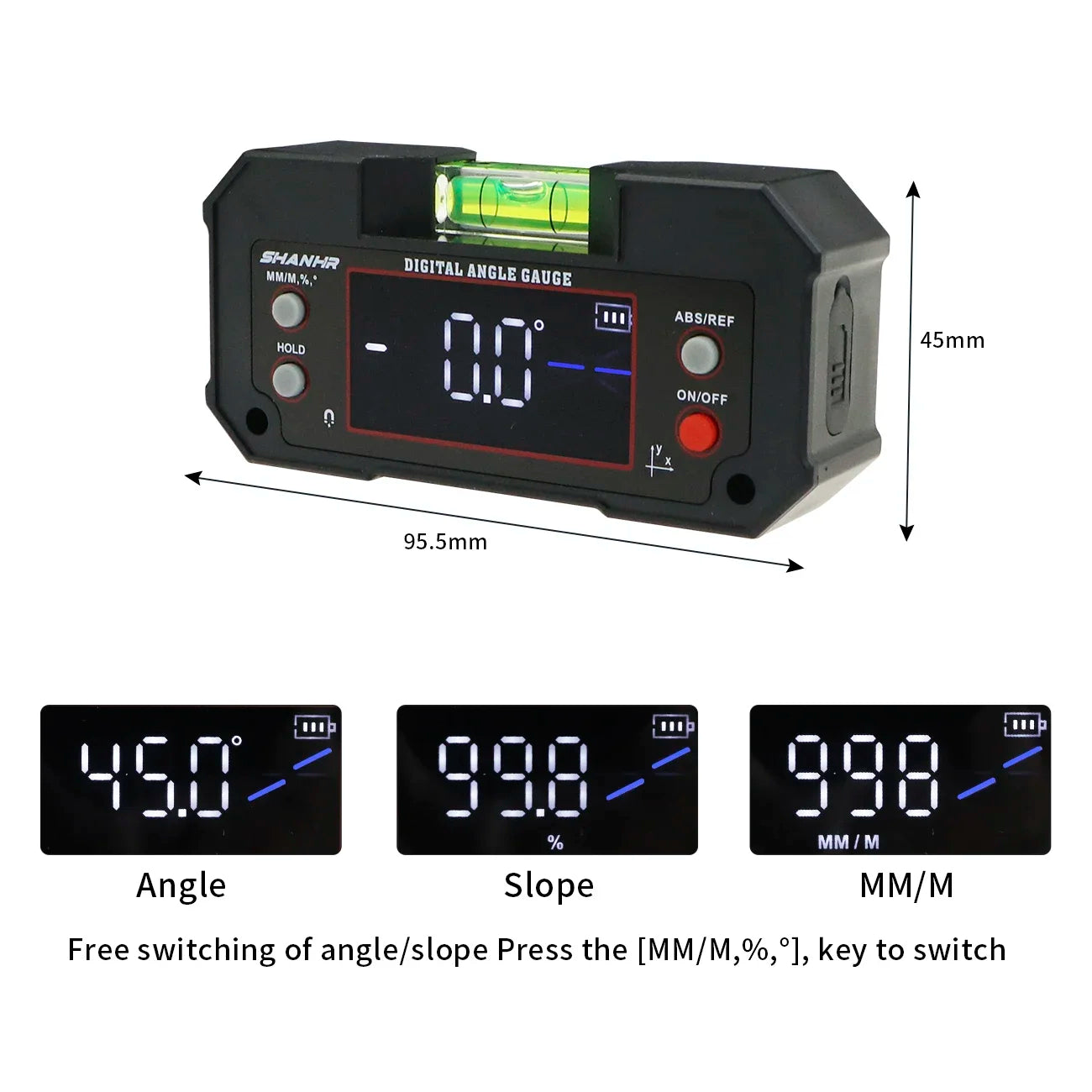 SHANHR Magnetic Digital Angle Gauge Level Finder Protractor Bevel Inclinometer,Bubble Dual Axis Inclinometer with Magnetic Base