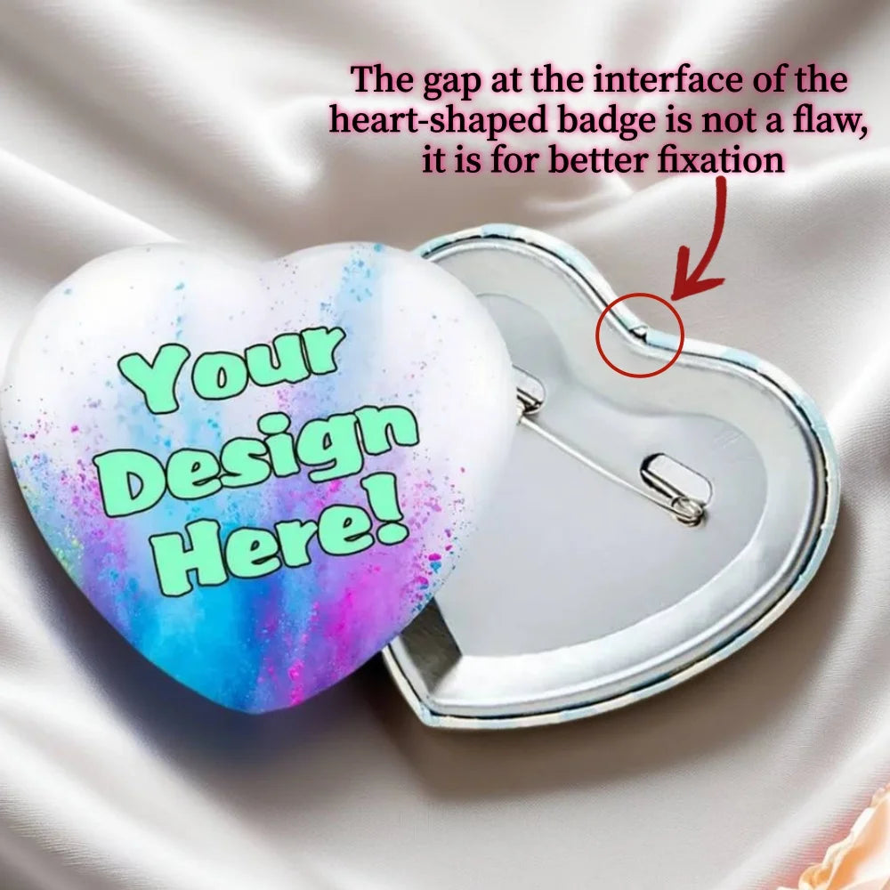 Personalized Heart-Shaped Tinplate Pins Custom Logo Text Pattern Printing Metal Badge Children And Friends Brooch Gift Wholesale
