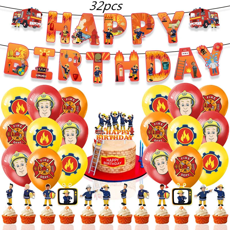 108*180cm Fireman Sam Party Supplies Disposable Tablecloth Firefighter Plastic Table Cover Fire Truck Birthday Decoration