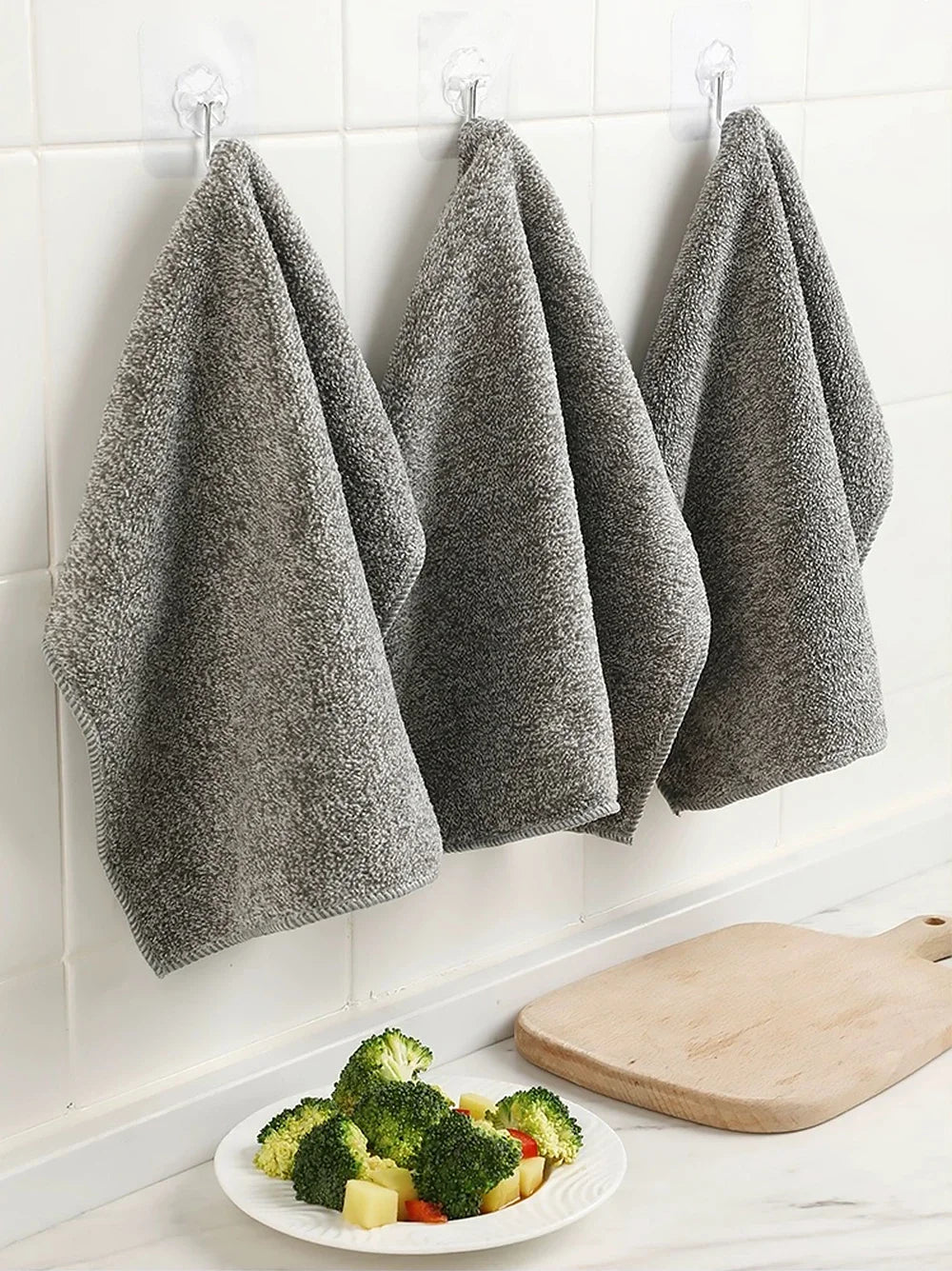 1/100PCS Gray Bamboo Charcoal Thickened Super Absorbent Dishcloth Anti-grease Kitchen Wiping Rags Microfiber Cleaning Cloths