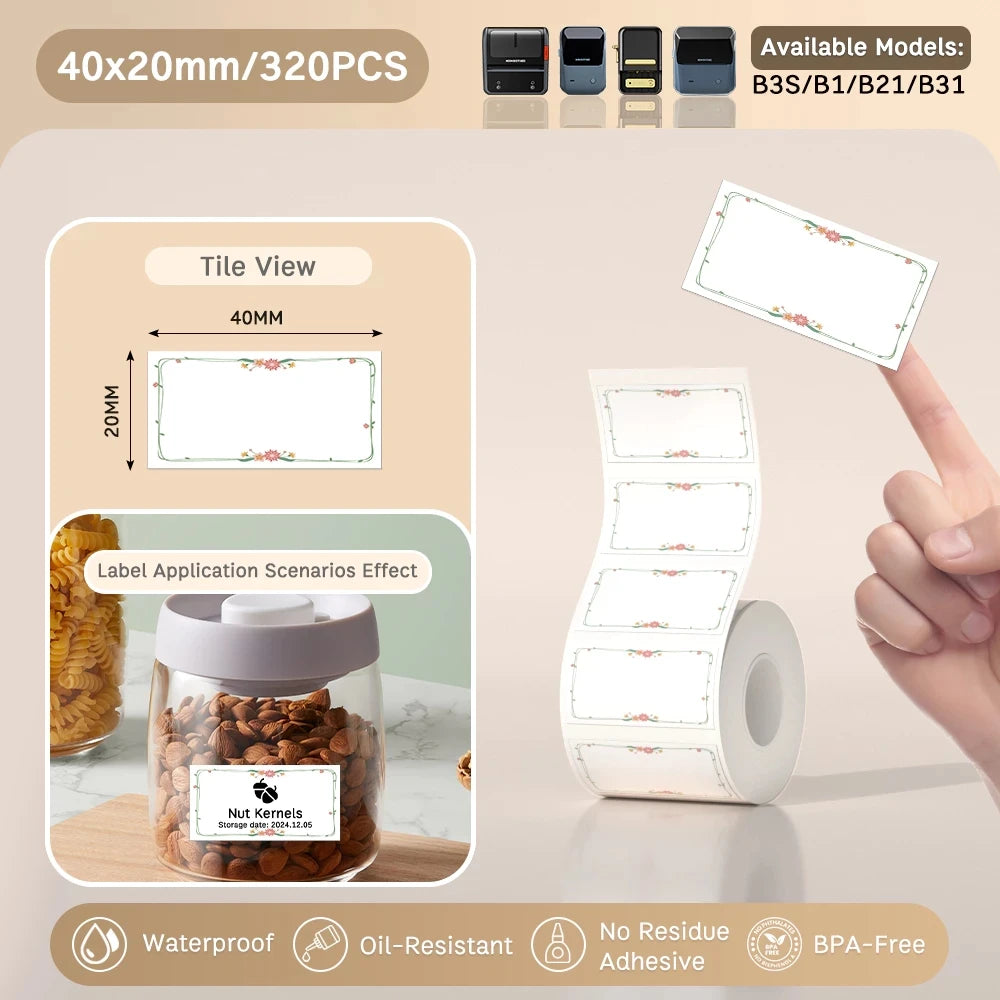 NIIMBOT B21/B203/B3S Label Machine Printing Paper Self Adhesive Label Waterproof Oil Resistant Tear Resistant Label