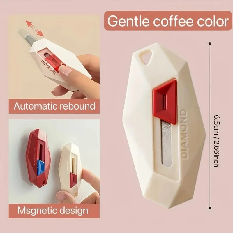 1pc Multifunctional Mini Unpacking Tool Automatic Rebound Portable Sawtooth Packaging Unpacking Device Mini Cutter Letter Opener