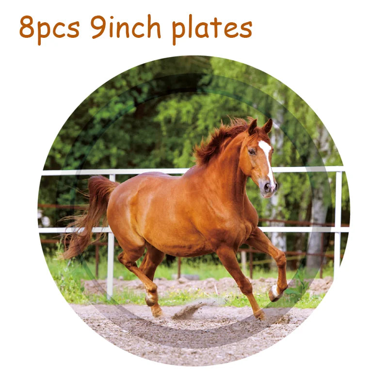 Horse Race Party Disposable Tableware Sets Plates Tablecloth Napkins Hanging Streamers Dinnerware For Birthday Party Decoration