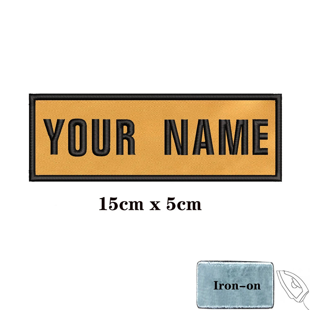 1PC Custom Personalized Name number Patch Stripes Badge tags chevrons Armband Iron On Or Hook Loop embroidered yellow
