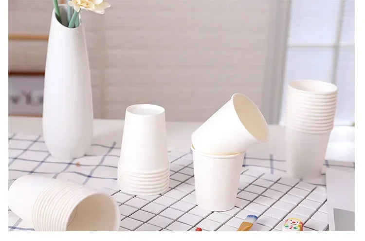 50/100PCS 210/250ml Pure White Paper Cups Disposable Coffee Tea Milk Cup Party Drinking Accessories Camping Party Supplies