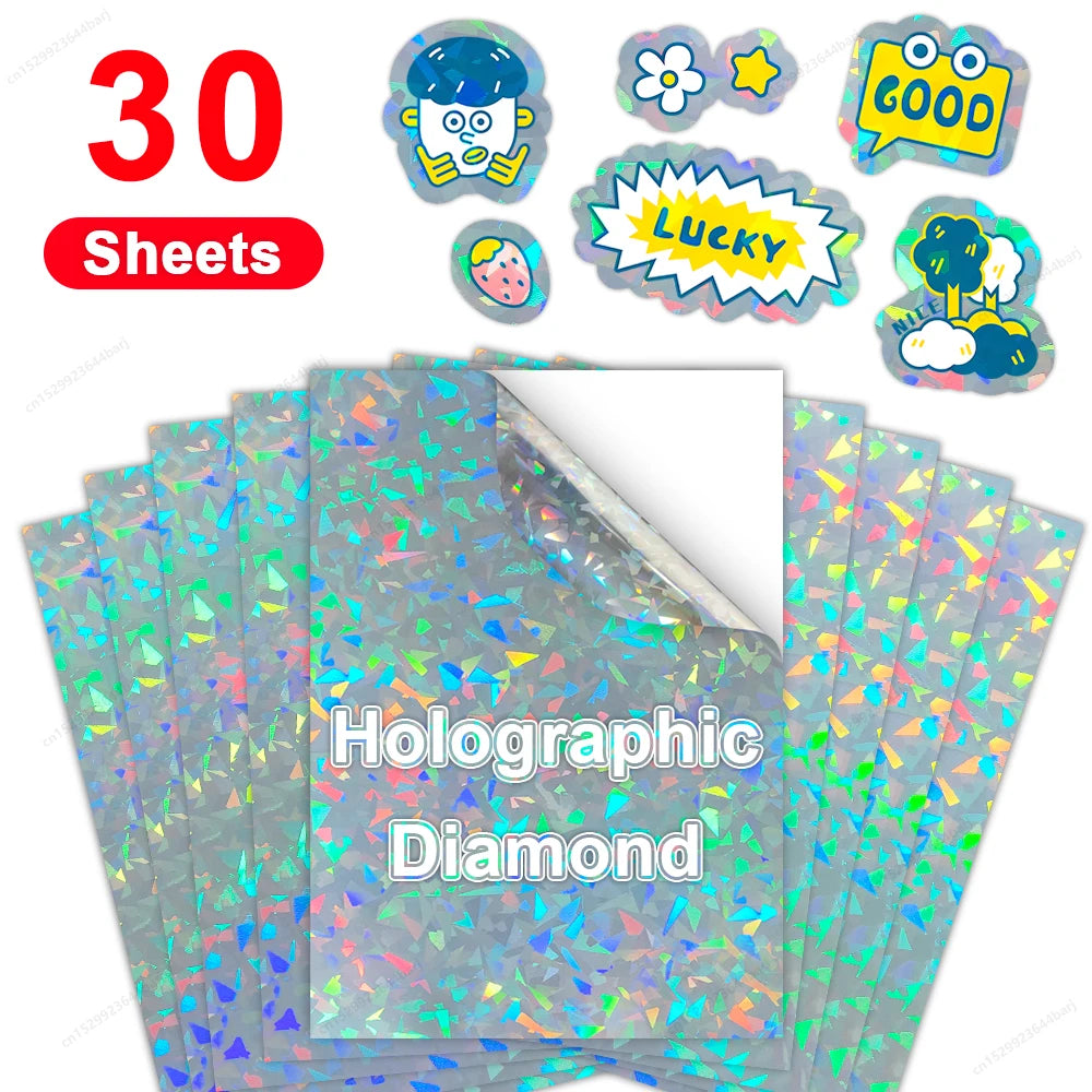 30 Sheets Printable Vinyl Sticker Paper A4 Waterproof Adhesive Transparent Glossy White Copy Paper for Inkjet Printer DIY Labels
