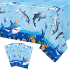 Ocean Shark Theme Disposable Tableware Cute Cartoon Marine Animal Plastic Tablecloth Kids Birthday Party Baby Shower Decor