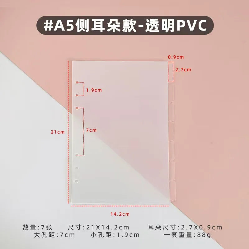 A5/A6 6 Sheets Binder Paper Dividers Page Dividers Notebook Dividers Binder Tabs Dividers Plastic Tabs Dividers Tabs for Binder