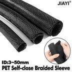 Cable Sleeve Self Closing PET Braided Expandable Auto Line Management Overlaps Flexible Loom Split Pipe Tube Wire Wrap Protect