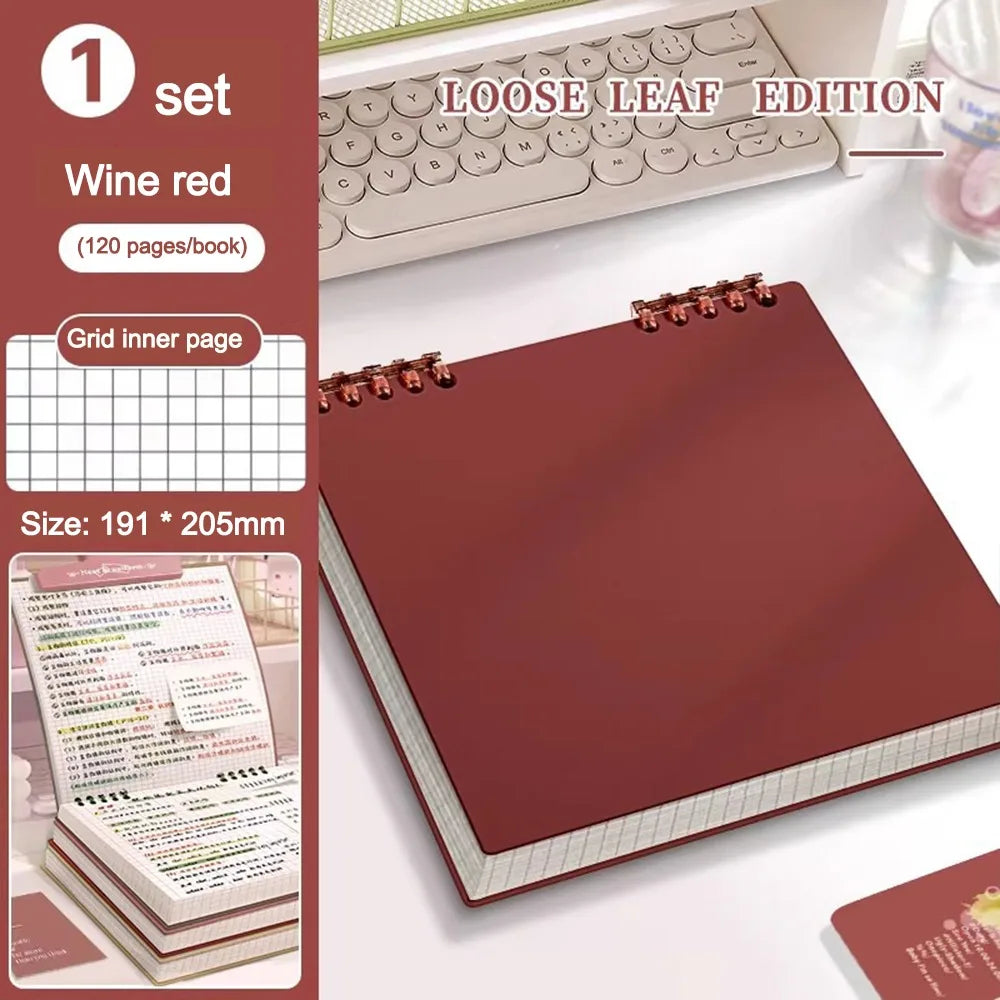 Multifunctional 120 Pages Loose-leaf Notebook Color Detachable Diary Book Grid Inner Pages Flip Up Hand Account Book Students