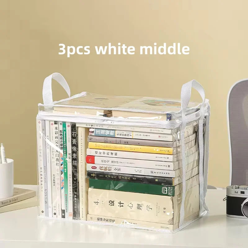 Foldable book box student dormitory classroom book organizer transparent waterproof household book organizing storage box