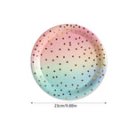 Pastel Rainbow Party Birthday Disposable Tableware Gold Dot Rainbow Gradient Paper Plate Cup Napkin Birthday Wedding Supplies