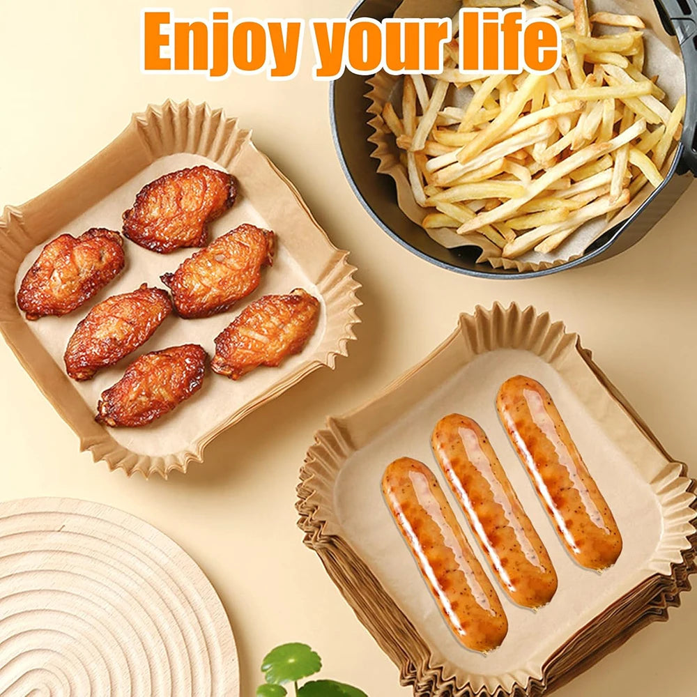 Air Fryer Square Baking Paper 20cm Air Fryer Parchment Paper Sheets for 5-8QT Basket Oven Steamer Microwave Airfryer Accessories