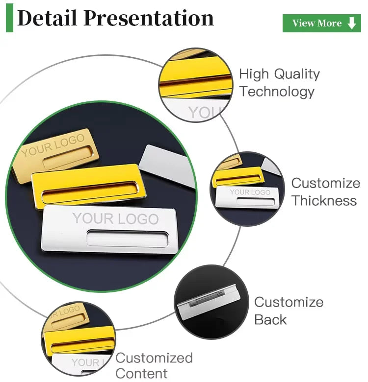 Custom LOGO Metal Brushed Gold Zinc Alloy Laser Engraved Reusable Employee Staff Magnetic Nametag Name Badge with Magnet