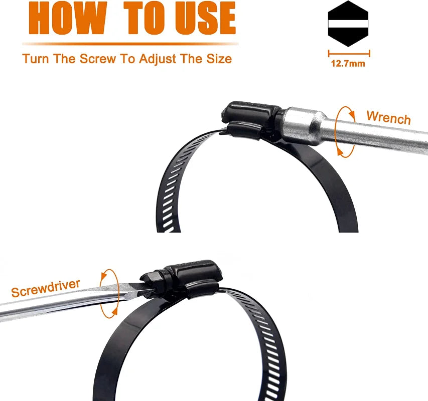 10pcs Adjustable 6-38mm Stainless Steel Drive Hose Clamps Fuel Line Worm Clips Hose Clamps Clips Cooling System Accessories