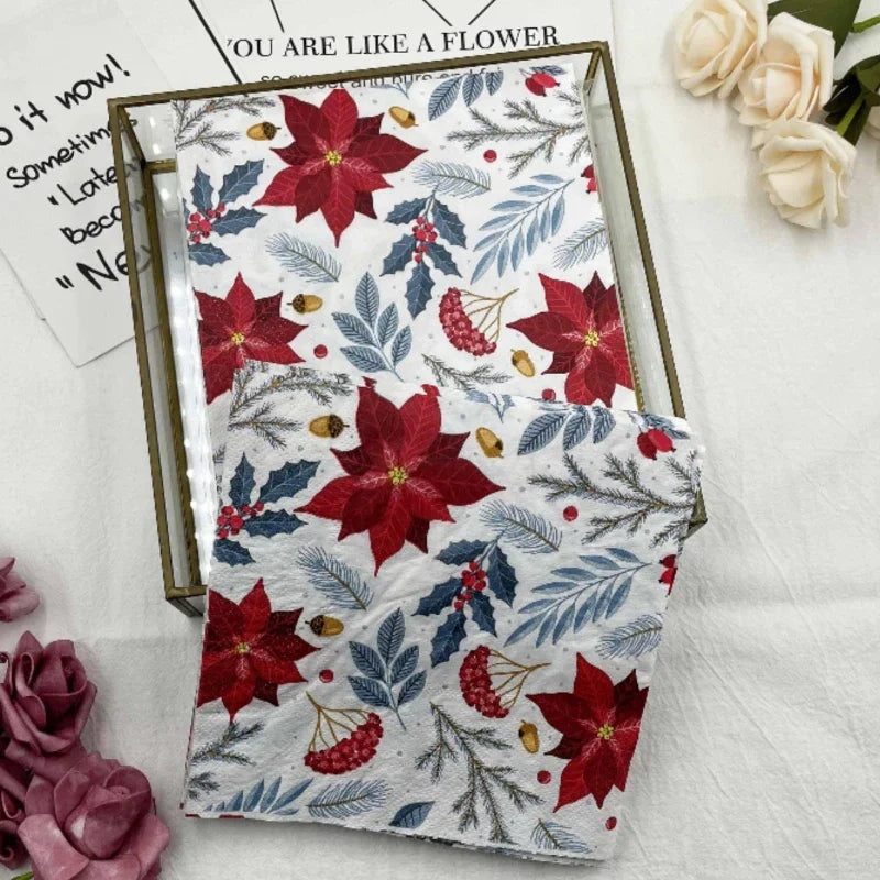 20pcs/Pac Colourful Printed Napkins 2 Ply Featured Christmas Flower Paper Napkins Wood Pulp Paper Party Disposable Placemats