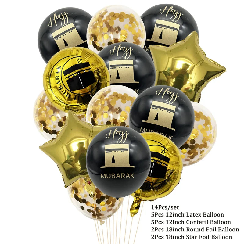 Black Gold Hajj Mubarak Disposable Paper Plates Cups Napkins Banner Balloons Home 2026 Eid Mubarak Islamic Muslim Party Supplies