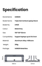 UGREEN Vertical Laptop Stand For MacBook Air Pro Triple Slots Aluminum Notebook Stand For MacBook Pro Tablet iPad Phone Holder