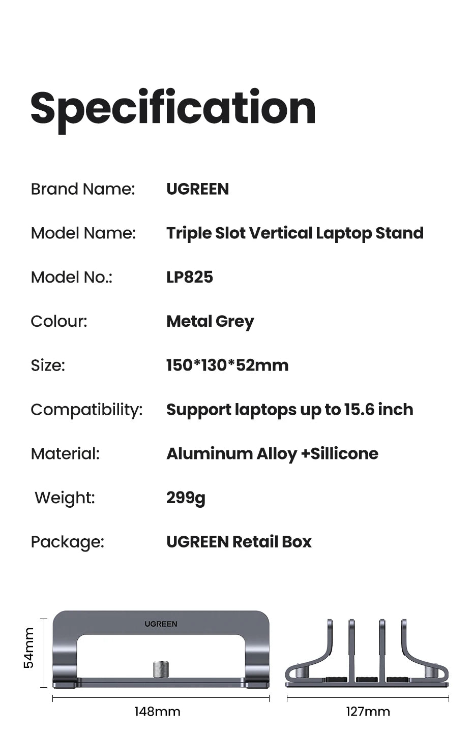 UGREEN Vertical Laptop Stand For MacBook Air Pro Triple Slots Aluminum Notebook Stand For MacBook Pro Tablet iPad Phone Holder