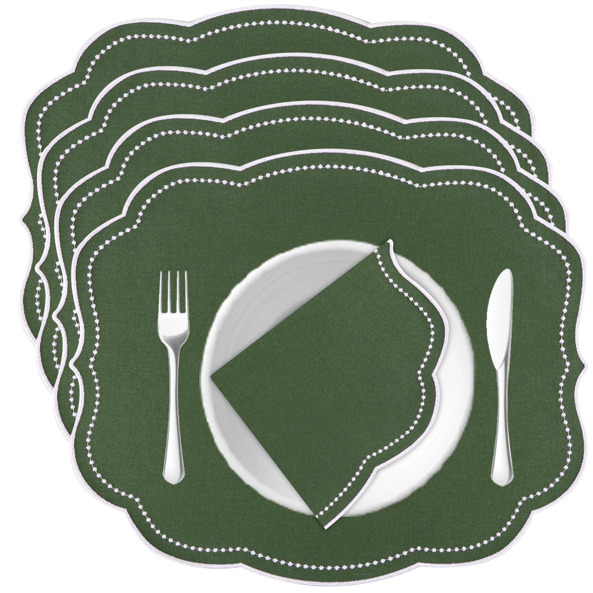 Lotus Shaped Embroidered Edge Napkins 4pcs/set Thickened Pure Cotton Breathable Placemats for Weddings Christmas Daily Party