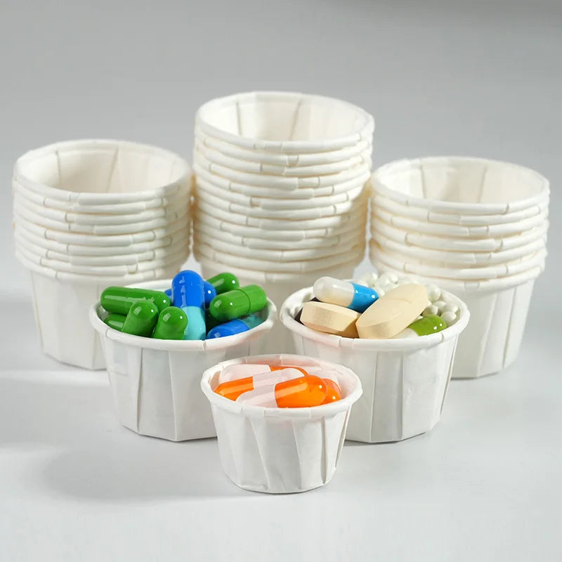 100pcs Disposable Paper Medicine Cups 0.75/1/2.5oz Mini Paper Cup for Medication Pills Distribution Food Tasting Cups Sauce Cups