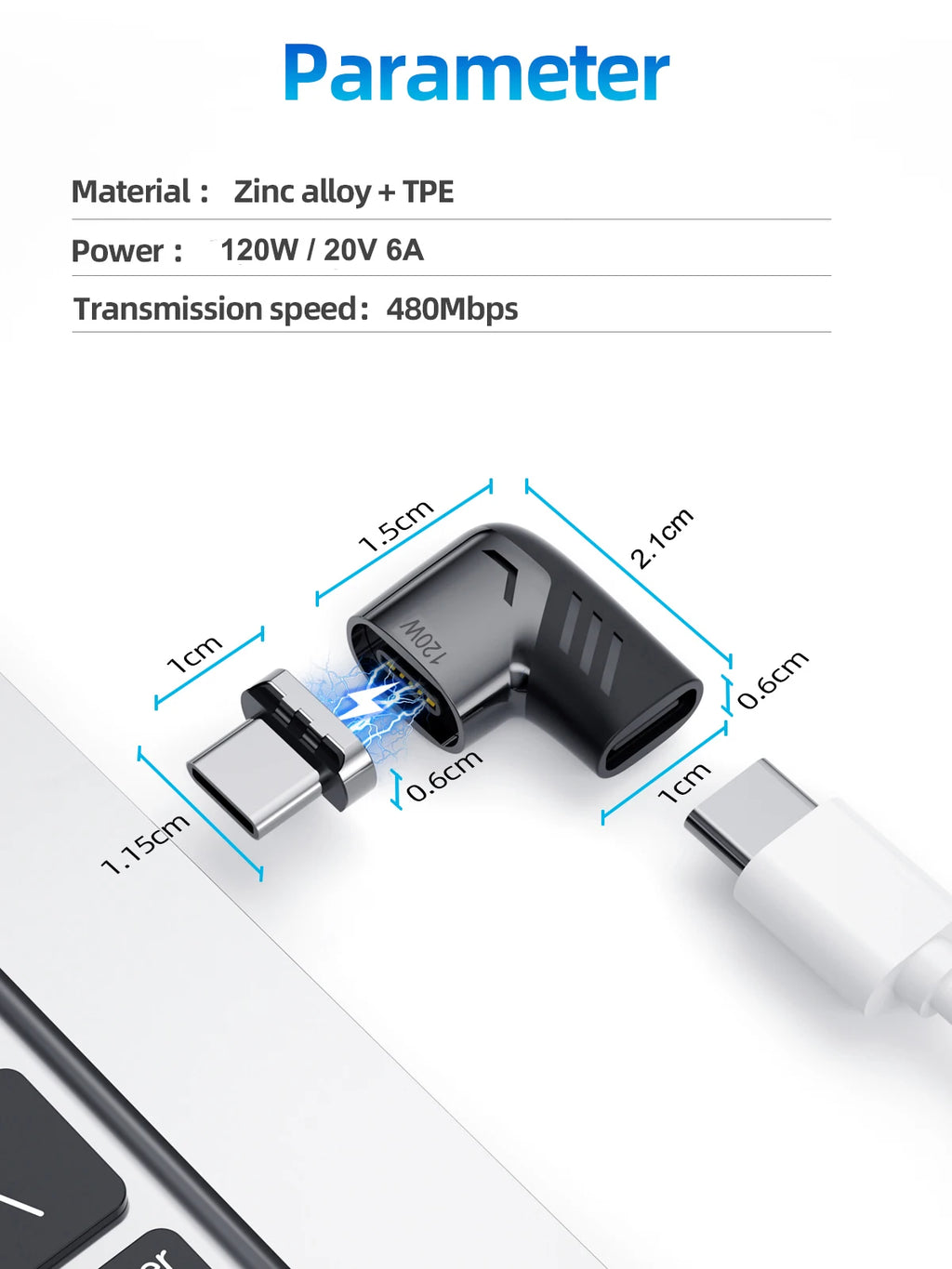Elough 120W USB Type C To USB C Magnetic Adapter 90 Degree Fast Charging Magnetic Converter For Macbook iPad Pro Switch Samsung