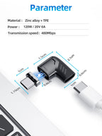 Elough 120W USB Type C To USB C Magnetic Adapter 90 Degree Fast Charging Magnetic Converter For Macbook iPad Pro Switch Samsung