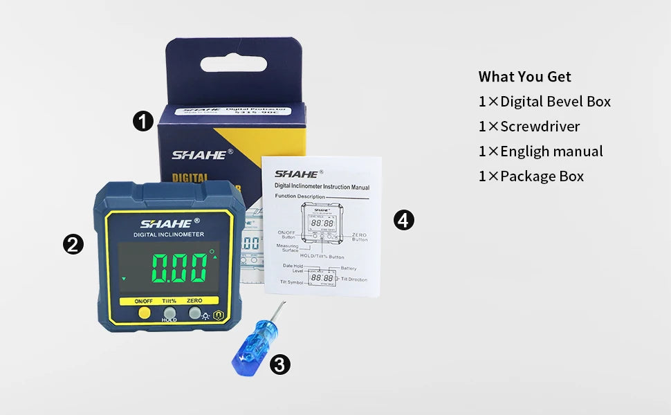 SHAHE Mini Digital Level Angle Gauge Angle Finder Protractor Inclinometer With Backlight And Magnetic Base For Home, Woodworking