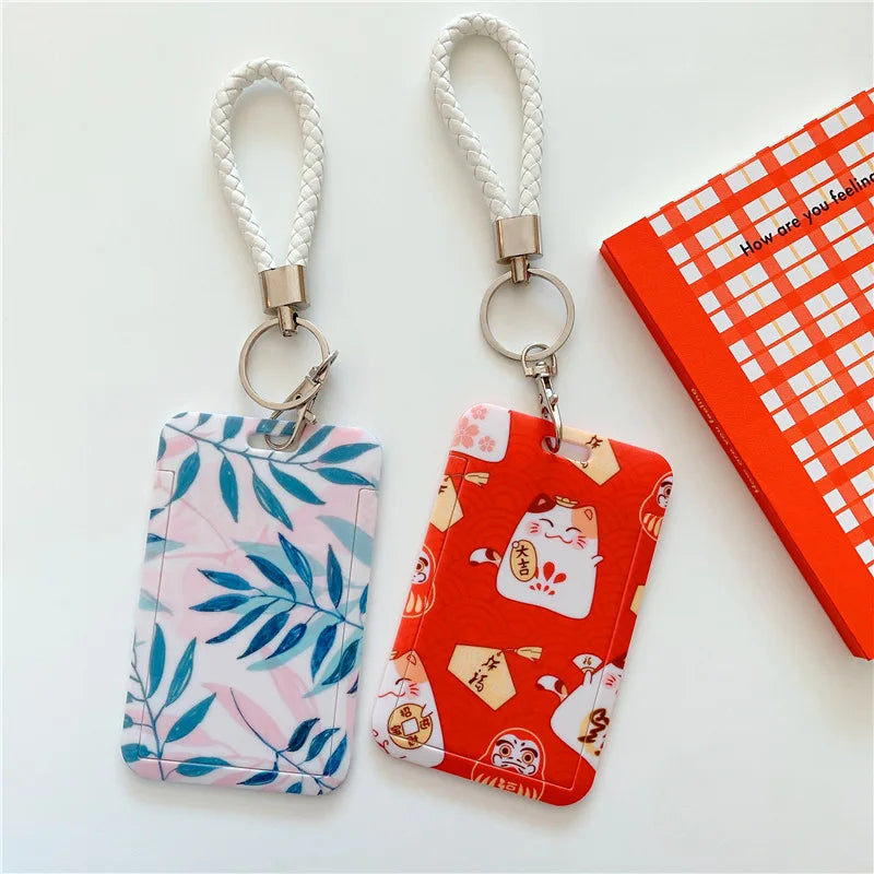 1Pc Solid Color Student Bus ID Card Protective Cover Keyring School Access Door Card Credit Card Holder Bag Set Key Chain