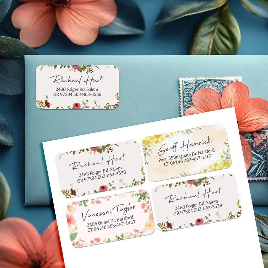 Personalized Floral Mailing Stickers - Self-Adhesive Address Labels for Business/Stationery,Custom Design & Recyclable Material‌