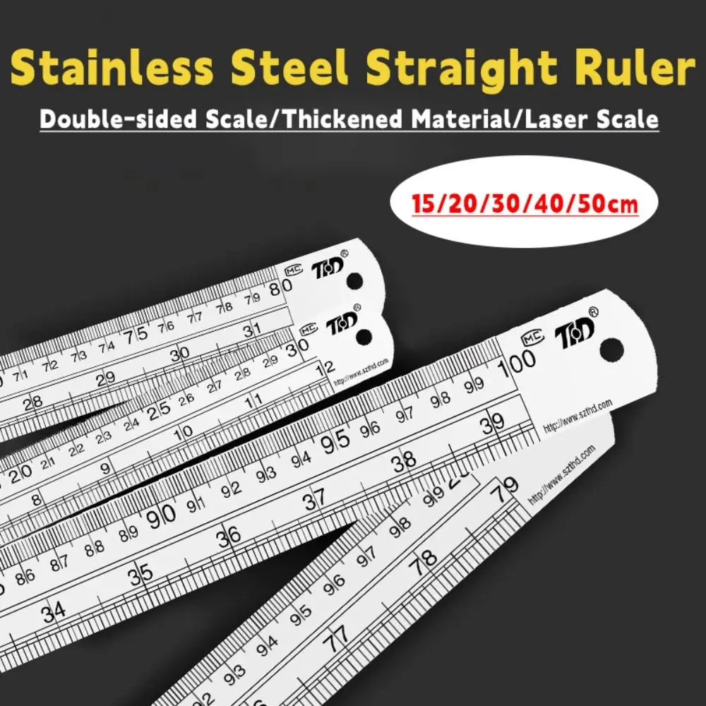 15/20/30/40/50cm Stainless Steel Ruler Double Side Scale Stainless Steel Straight Ruler Thickening Engineer Grade Measuring Tool
