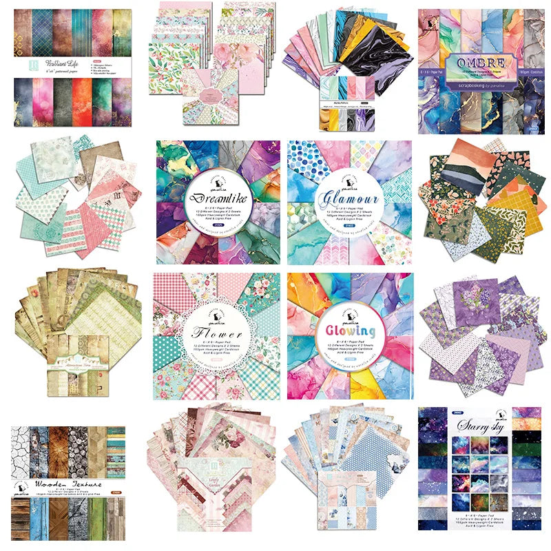 24 /12 Sheets Scrapbook Paper 15x15cm (6x6"),  Journaling Supplies Cardstock Backgrounds Album Card for DIY Art Craft Decorative